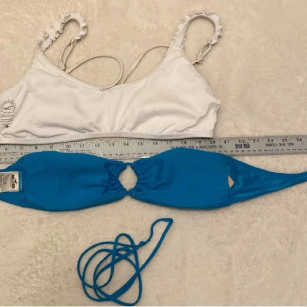 Hollister White and Blue Eyelet Ruffle Bikini Set